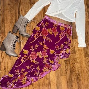 Asymmetrical Velvet floral ruffle skirt